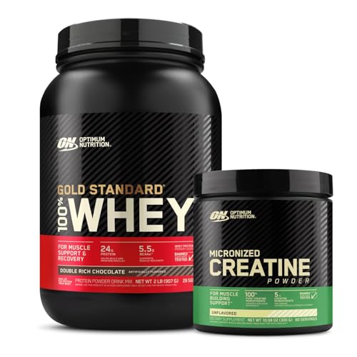 ON Gold Standard 100% Whey Protein Primary Source Isolate - Double Rich Chocolate, 2 Lbs + ON Micronized Creatine Monohydrate Powder - Unflavored, 300 Grams