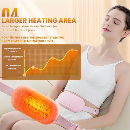 Portable Electric Heating Pad for Period Cramps, Menstrual Heating Pads with 4 Heat Levels and 4 Vibrating Modes for Women Stomach Pain Relief- White - view 4