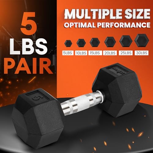 Hex Dumbbells, Rubber Coated, Chrome Grip Hand Weights - view 3