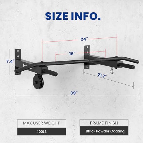Multifunctional Wall Mounted Pull Up Bar with Pulley System, 48" and 16"/24" Multi-Grip Chin Up Bar, Cable Pulley Attachments Included, Perfect for Upper Body Workouts - view 5