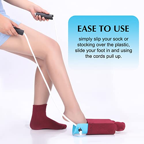 Sock Aid - Wide 3.93" Sock Aid with Foam Handles, Sock Aide Device for Elderly, Sock Helper Easy On Easy Off for Regular Socks, Blue - view 2