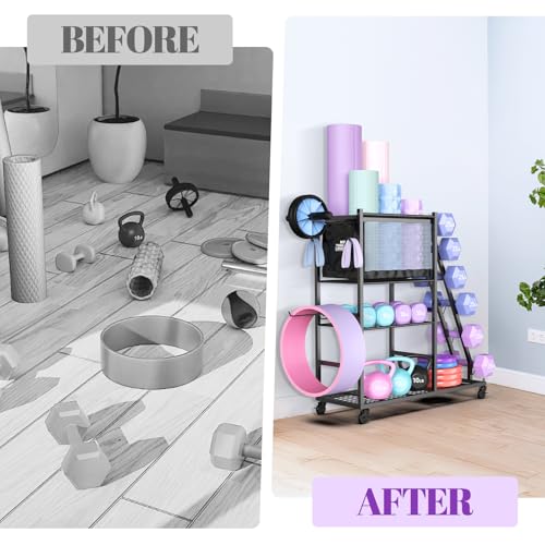 Dumbbell Rack with Yoga Mat Holder and Wheels for Home Gym - view 5