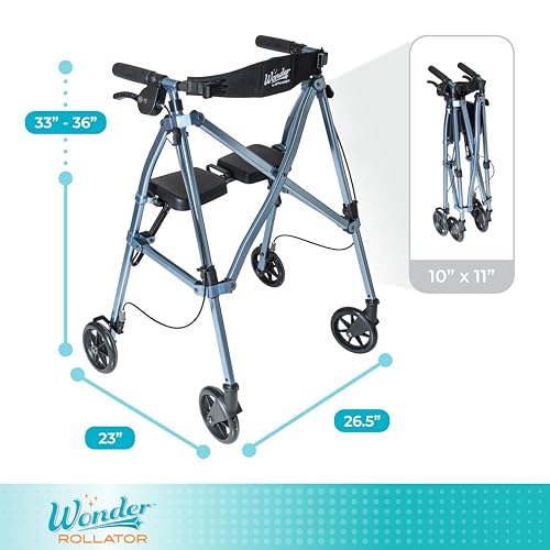 Space Saver Rollator, Lightweight Folding Rolling Walker with Seat for Seniors & Adults, 4-Wheel Mobility Aid with 6-inch Wheels, Locking Brakes & Padded Seat with Backrest, Cobalt Blue - view 5