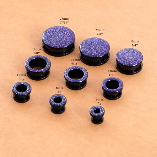 4PCS Shiny Glitter Resin Gauges Stainless Steel Ear Tunnels and Plugs White Red Purple and Blue Glitter Colorful Ear Gagues Screw Fit Expander Stretcher Piercings - view 2