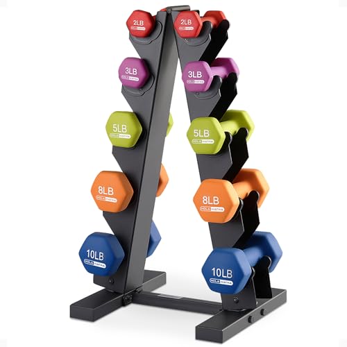 1, 2 and 3 lb Neoprene Dumbbell Strength Training Weight Set with Rack