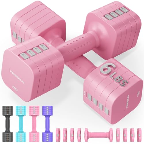 DB3 5-in-1 Adjustable Dumbbell Set, 6LB/10LB Pair Adjustable Weights for Women at Home, Dual Locking Stable Hand Weights with TPU Soft Handle, Home Gym, Rehab, Pilates, Yoga, Strength Training