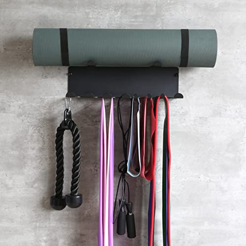 Resistance Bands Rack Wall Mount Home Gym Equipment Storage Rack for Resistance Bands, Jump Ropes, Yoga Mat, Foam Roller, Chains, 16.5", Black - view 4