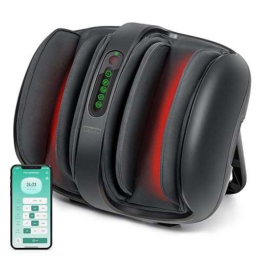 Foot Massager with Heat, FSA Eligible Shiatsu Foot and Calf Massager with Air Compression, APP & Panel Control, Rolling, Vibration and Heat, Foot Massage Machine for Home Relaxation