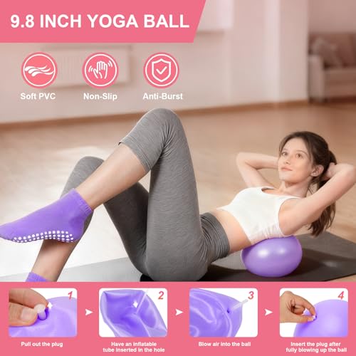 Pilates Ring and Ball Set for Women, Home Workout Pilates Kit, Magic Circle Hoop with 5 Resistance Bands, Pilates Equipment Fitness Essentials Starter Set Accessories - view 4