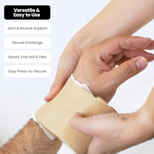 Cohesive Bandage Vet Wrap Rolls - Sprain & Strain Support Elastic Bandage & Vet Wrap for Dogs & Horses - Self-Adherent Dog Wound Care Tape - First Aid & Sports Tape - 12 Count, 4 in x 5 yd - view 2