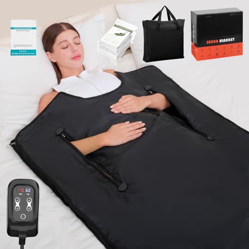 Infrared Sauna Blanket for Home: Portable Design Full Body Detox Therapy with Deep Heat Relaxation - Far Infrared Heating Adjustable 86-176℉ & 20-60 Min Timer 71 x 31.5Inch PVC-01