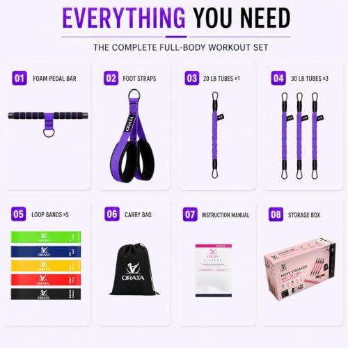 Multifunction Pedal Resistance Band Set with Handles, 4 Tube System 3x30LB + 1x20LB, 5 Loop Bands, Home Workout Kit for Legs, Glutes, Core & Pilates, Gift for Women - view 2