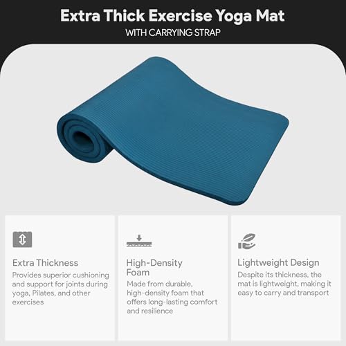 All Purpose 1-Inch Extra Thick High Density Anti-Tear Exercise Yoga Mat with Carrying Strap, Multiple Colors - view 2