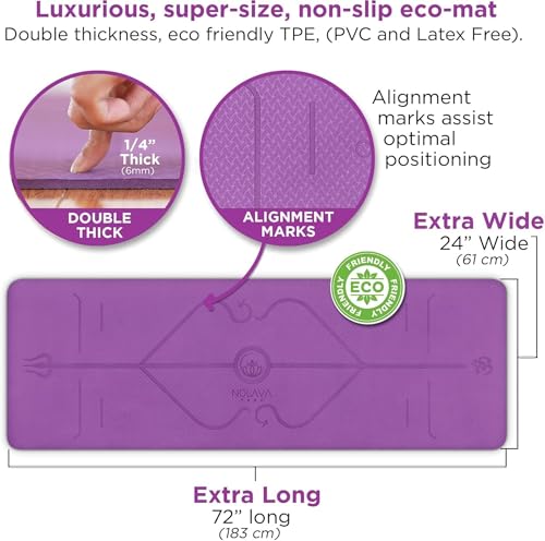 Nolava Yoga Mat with Bag – 72 x 24 inch, 1/4 inch Thick Non-Slip Mat – Includes Slap Band, Black Zippered Carry Tote with Mat Sleeve & Inner Pocket – For Yoga, Pilates, Home or Studio. - view 4