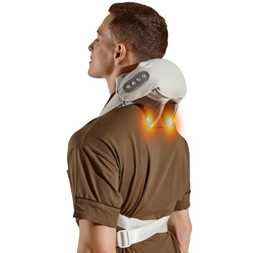 Neck Massager with Heat, Electric Back Massager for Pain Relief Deep Tissue, Wireless Shoulder Massager Human-Hand-Like Kneading Squeeze Massage Pillow Squeeze Trapezius Muscles Device