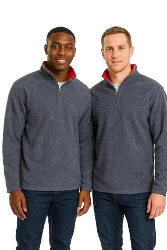 Men’s Quarter Zip Thermal Fleece Pullover Long Sleeve Sweatshirt Mid Weight Sweater in 9 Colors - view 2