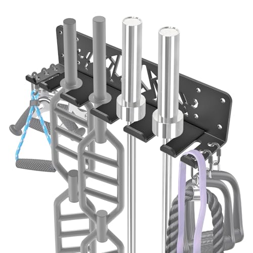Versatile Wall Mounted Barbell Holder with Hooks Storage Rack for Barbell Bars Holds Under 33mm Bar Size and Fitness Accessories Space-Efficient Gym Organization for Home & Commercial Use - view 2