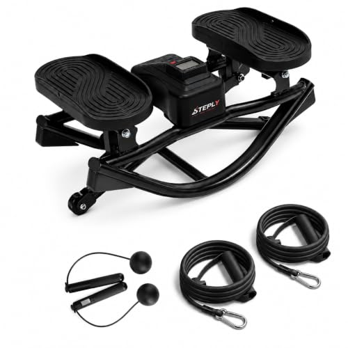 Rock Stepper - Side to Side Rocking Stepper for Exercise at Home with Resistance Bands & Cordless Jump Rope, Quiet Low-Impact Lateral Stepper Machine for Full Body Workout, Legs & Glutes