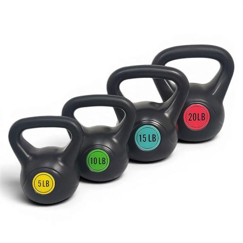 Vinyl Kettlebell Set, 30/45/50/75 Pound Options – Cement-Filled Strength Training Weights with Ergonomic Grip and Color Coding for Full Body Fitness at Home or Gym