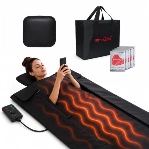 Infrared Sauna Blanket –Low EMF Safe with Support Pillow,Size 6 ft x 2.6 ft,Durable PU Leather Cover Detox & Relaxation at Home Adjustable Timer,5 Pcs Detox Bags,Gifts for Family