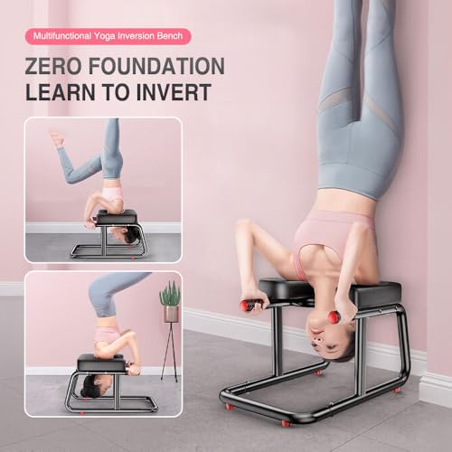 KBQ Yoga Headstand Bench, Yoga Inversion Chair, Headstand Trainer – U-Shaped Stool with 400LB Capacity, Double Armrest, Non-Slip Fitness Aid, Thick Breathable Mat, Home & Gym Stability Stool (Black) - view 6