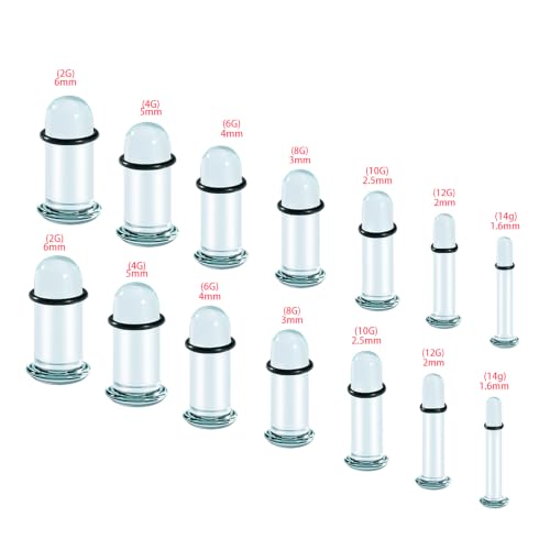 14PCS/10PCS 14G-00G Glass Ear Gauges Stretching Kit Short Taper Expander Comfy Dead Pain-Free Plugs with Rubber Rings Domed Body Piercing Jewelry - view 5