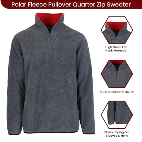 Men’s Quarter Zip Thermal Fleece Pullover Long Sleeve Sweatshirt Mid Weight Sweater in 9 Colors - view 3