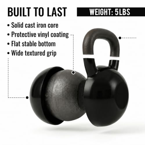 Vinyl Coated Kettlebell Weights | Solid Cast Iron Kettle Bells for Strength Training, Core Workouts & Cardio | Home Gym Exercise Equipment for Men & Women | 5 lbs to 70 lbs - view 3