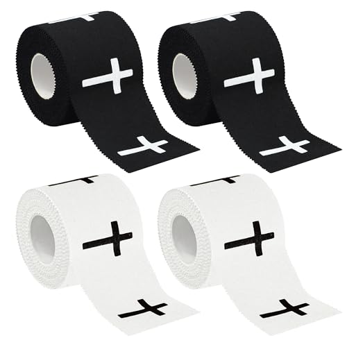 4 Pcs Christian Athletic Tapes Religious Sport Tape with Cross White Black Cross Athletic Wrist Tapes for Sports Gymnastics Tennis Baseball Boxing Athlete First Aid Injury Wrap, 2inx23ft