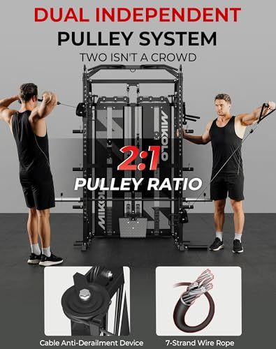 Smith Machine with Weight Stack, Power Cage Home Gym System with LAT Pulldown & Cable Crossover, Multi-Functional Trainer with Dual Pulley System, Includes 10+ Free Attachments - view 4