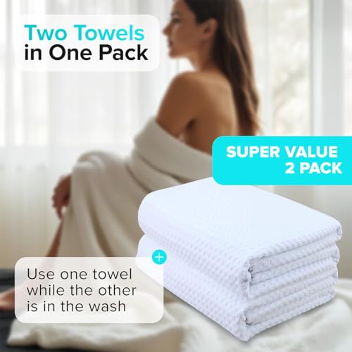 Sauna Blanket Insert Towel - 2 Pack Soft White Cotton Waffle - Comfortable and Easy Home Sessions Minimal Cleanup - Super Absorbent Sauna Towel - view 4