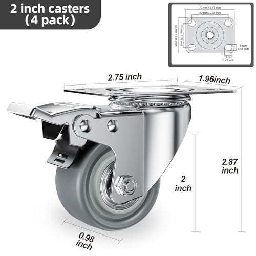 2" Swivel Plate Casters with Brake - Set of 4 - view 2