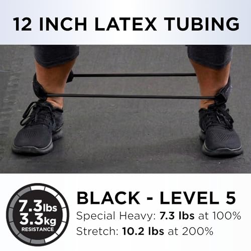 Resistance Tubes, Professional Latex Elastic Tubing For Physical Therapy, Lower Pilates, At-Home Workouts, & Rehab, 12 Inch, Padded Cuffs, Black, Special Heavy, Advanced Level 1 - view 2