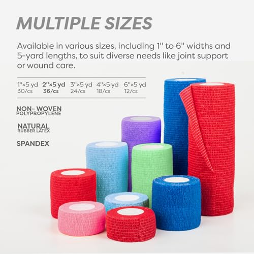Sensi-Wrap Self-Adhesive Bandages, 36-Pack, 2" x 5 Yards, Assorted Colors, Latex, Colored Elastic Cohesive Athletic Tape, Tattoo Grip & Vet Wrap - view 3