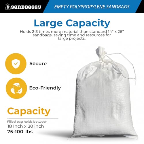 Sandbags for Flooding - Size: 18" x 30" - Color: White - Sand Bag - Flood Water Barrier - Water Curb - Tent Sandbags - Store Bags (25 Bags) - view 5