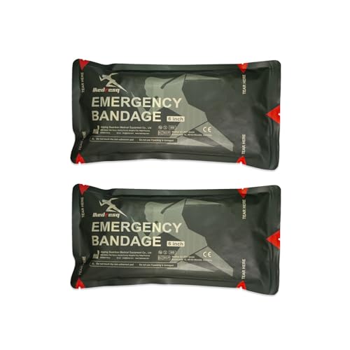 Israeli Style Emergency Bandage, Multifunctional First Aid Device Compression Trauma Wound Dressing for Emergency Combat Shooting Self Rescue Medical Trauma Kit (Two 6-inch)