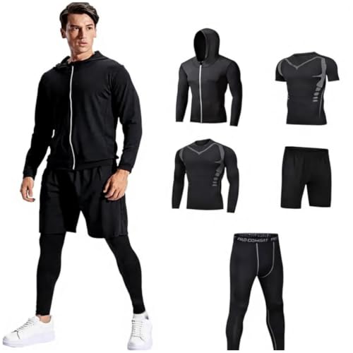 5 pack Men's Compression Sets Pants Long Sleeve Shirt Athletic Shorts