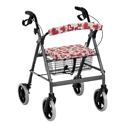 Universal Rollator Walker Seat and Backrest Covers Rollator Accessories Red Heart Design Walkers for Seniors with Seat Covers, Easy to Clean - view 2