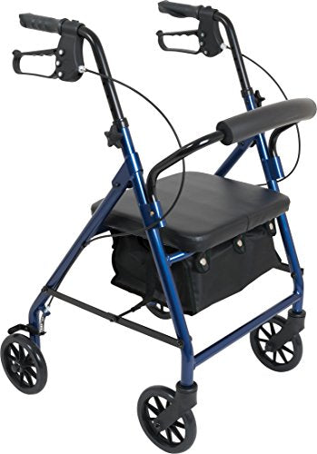 Junior Aluminum Rollator with 6 Inch Wheels, 250 Pound Weight Capacity, Blue