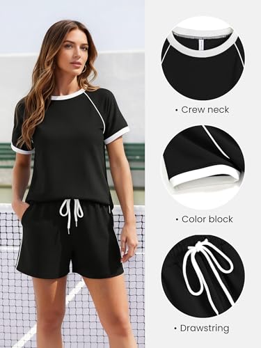 2 Piece Short Sets for Women Summer Outfits Crew Neck Short Sleeve Matching Lounge Sets with Pockets - view 2