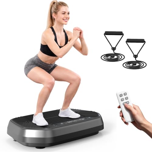 Vibration Plate Exercise Machine - Curved Vibrating Board for Lymphatic Drainage Fitness Platform Workout Full Body Shake Plates Weight Loss with Bluetooth Resistance Bands Black Home