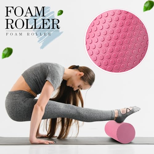 6 Pcs Muscle Foam Roller Set Massage Ball Stick Strap, Pink - view 5