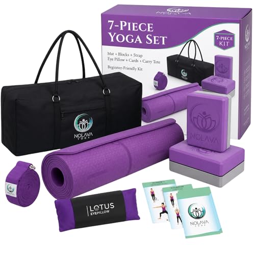 Nolava Yoga Mat with Bag – 72 x 24 inch, 1/4 inch Thick Non-Slip Mat – Includes Slap Band, Black Zippered Carry Tote with Mat Sleeve & Inner Pocket – For Yoga, Pilates, Home or Studio.