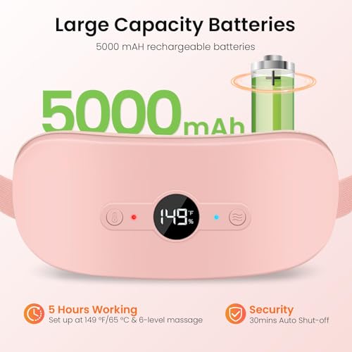 Heating Pad for Period Cramps, Portable Electric Cordless Menstrual Heating Pad Rechargeable with 6 Heat Levels and 6 Massage Modes, Self Care Gifts for Women Teen Girls, Pink - view 2