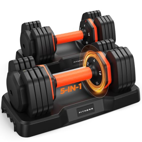 2026 FDB2 Updated Adjustable Dumbbell Set of 2, 5-in-1/10-in-1 Weights Dumbbell Set with Storage Box, 25lbs/55lbs Adjustable Weights with Anti-slip Silicone Grip, Weight Set For Home Gym Suit both Men and Women