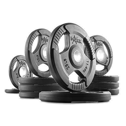 TRI-GRIP Pair or Set of Olympic Weight Plates, Rubber Coated Exercise Weights for Olympic Barbell, Strength Training Weight Set for Home Gym