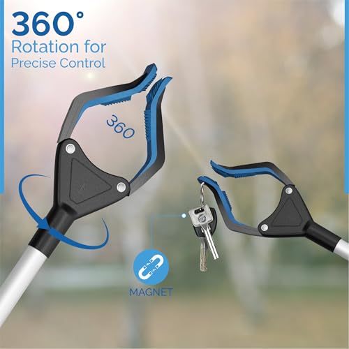 2024 Upgrade PowerGrip T9, Grabber Reacher Tool, Wide Jaw, Foldable, Steel Cable, with 96 Grip Points for Firm Grip, 32" with Magnet (Black, 32 Inch) - view 2