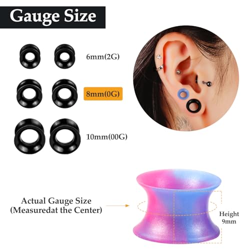 40Pcs Silicone Ear Gauges Flexible Ear Tunnels Gauges Soft Expander Stretching Ear Plugs Tunnels Colorful Double Flared Earring Piercings Jewelry for Men Women 2G-26mm - view 2