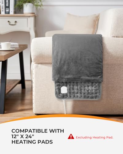 Heating Pad Cover, Crystal Velvet Cover for 12'' x 24'' Heating Pad, Soft Replacement Cover, Washable Cover for Electric Heating Pad, Cover ONLY, Gray - view 3
