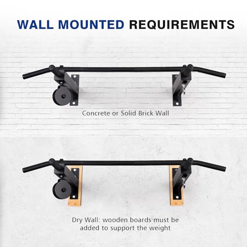 Multifunctional Wall Mounted Pull Up Bar with Pulley System, 48" and 16"/24" Multi-Grip Chin Up Bar, Cable Pulley Attachments Included, Perfect for Upper Body Workouts - view 4